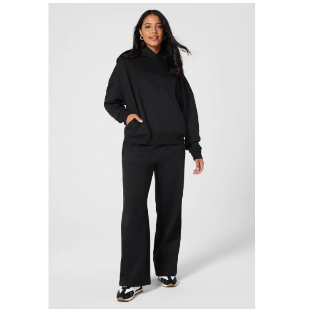 Fabletics Black Glitter Cozy Fleece Track Suit - Large top, Med Bottoms